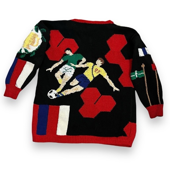 VTG 1988 Berek Novelty Cardigan Sweater Soccer Theme Hand...